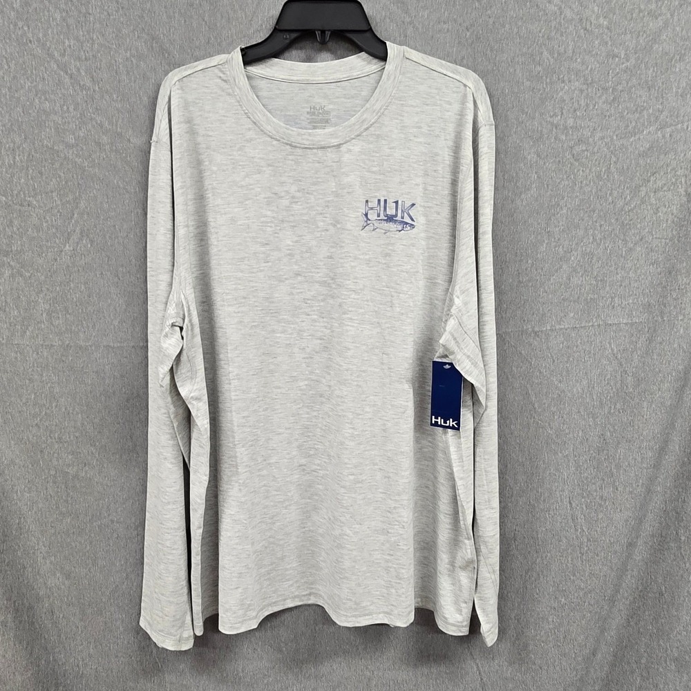 Huk Fishing Shirt Mens Drift LS Graphic Crew XXL Gray Heather Long Sleeve